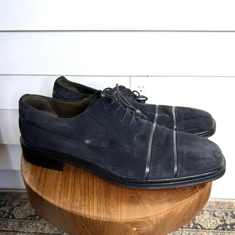 Mezlan Suede Oxford Derby Shoes Navy Blue Tassel Lace Square Toe Size 13 M